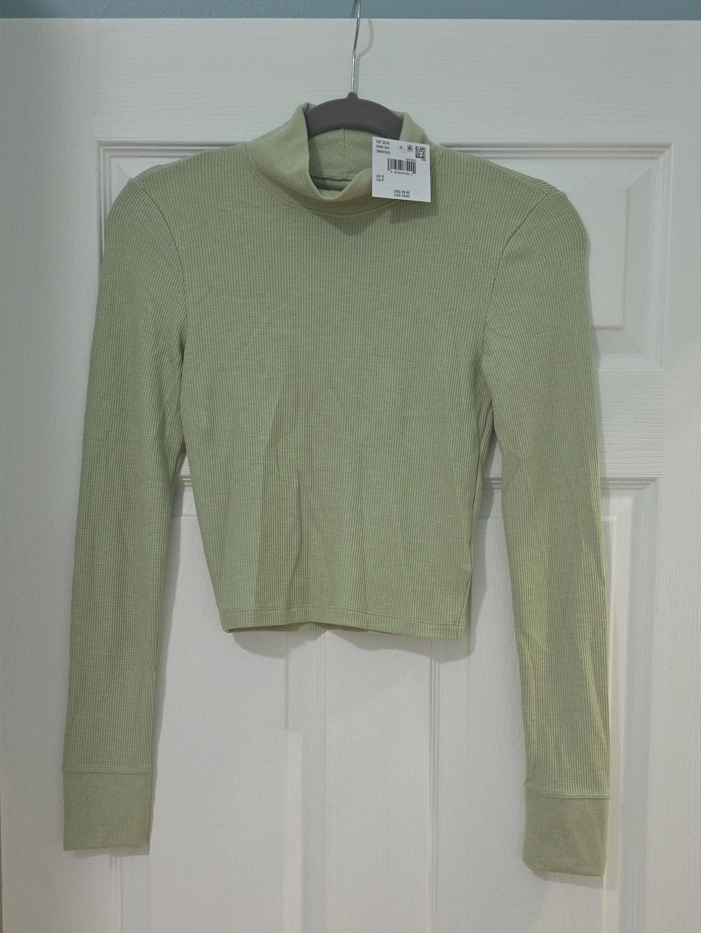 American Eagle Outfitters Light Sage Ribbed Mock Neck Long Sleeve Top